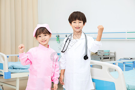 小小医生护士戴着听诊器加油手势图片