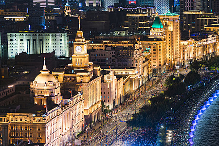 上海建筑黑白上海国庆外滩灯光夜景背景