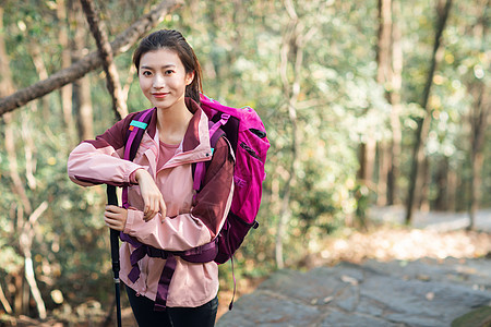 登山人物女生户外徒步登山形象背景