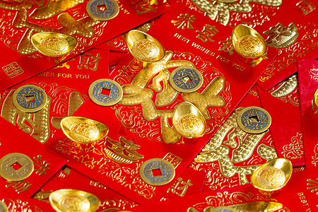 新春春节红包压岁钱元宝背景背景图片