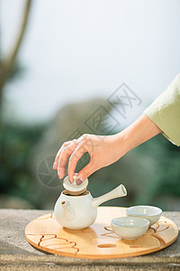 古典茶具泡茶特写背景