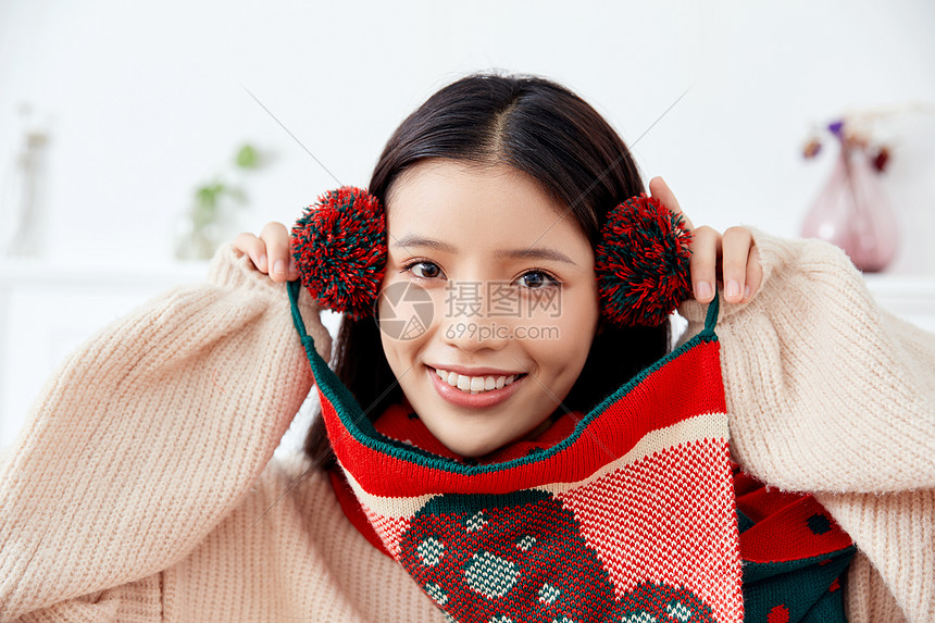 居家圣诞美女图片