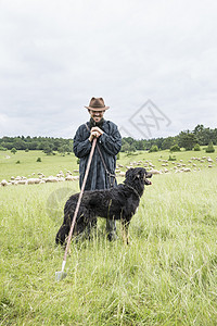 农民和牧羊犬的肖像图片