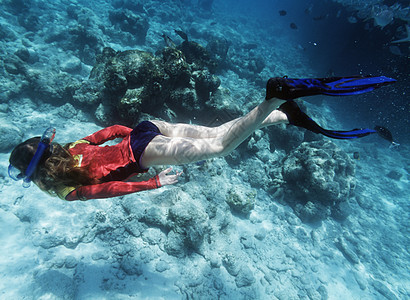 潜水的人女孩深潜的水下拍摄背景