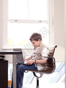 小男孩在家玩电脑图片