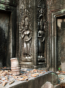柬埔寨暹粒省吴哥窟塔普罗姆神庙的浅浮雕图片