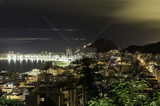 巴西里约热内卢，夜间从莫罗达巴比罗尼亚俯瞰科帕卡巴纳和莱姆图片