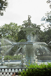 美国格鲁吉亚萨凡纳福塞思公园喷泉雕塑背景图片