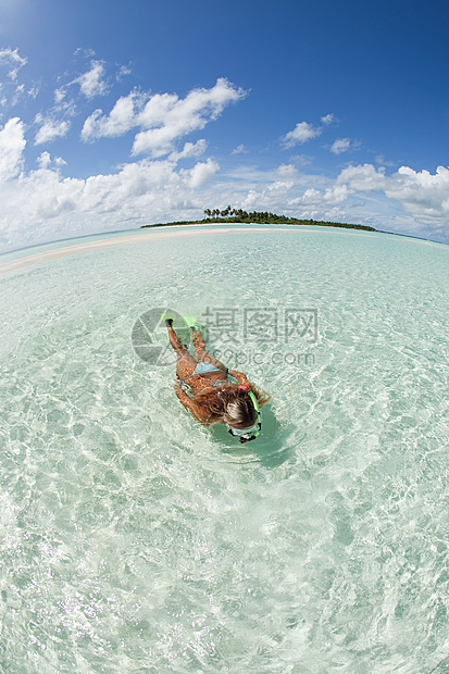 马尔代夫拉姆环礁卡德霍岛女子浮潜图片
