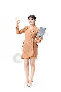 商务女性手拿平板电脑背景