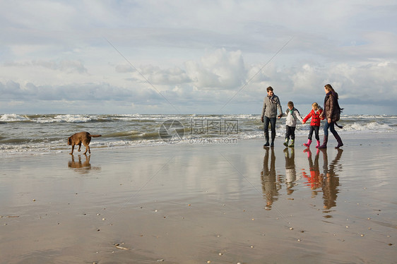 家人和宠物在海边图片
