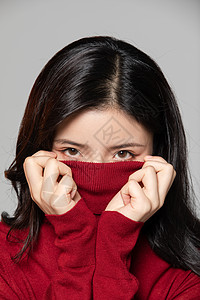 美女搞怪遮住脸图片素材