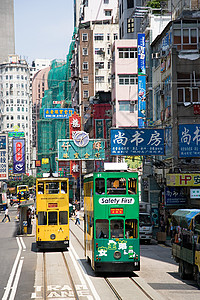 香港大街上的有轨电车背景图片