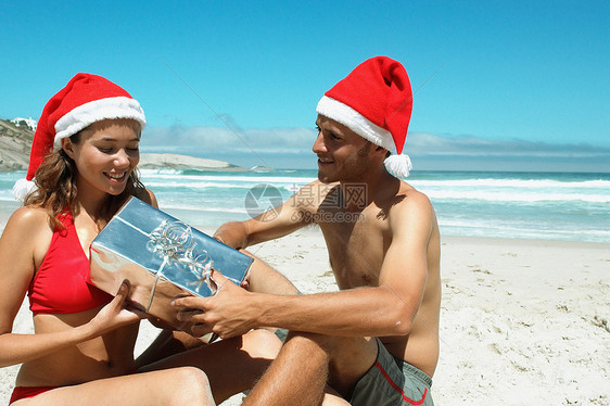 海滩上过圣诞节的夫妻图片