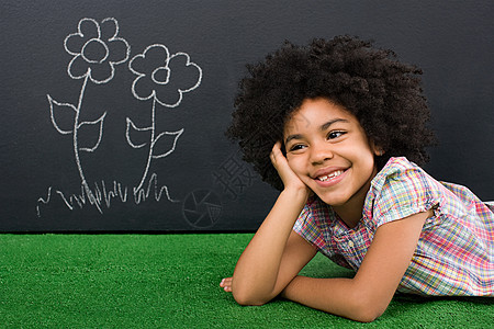 黑板铅笔画思考的女孩背景