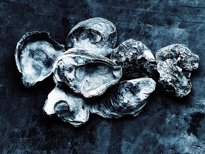 一堆空牡蛎壳背景图片