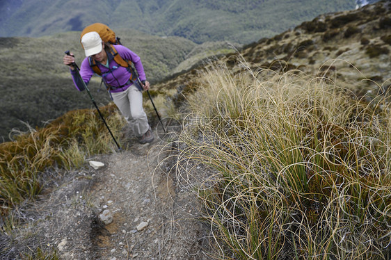 新西兰中年妇女徒步旅行图片