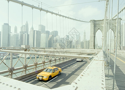 纽约出租车美国纽约布鲁克林大桥黄色出租车背景