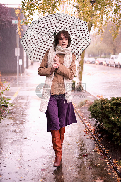 雨中伞下行走的女人图片