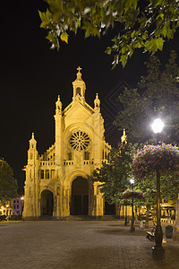 比利时布鲁塞尔，夜间圣大教堂景观图片