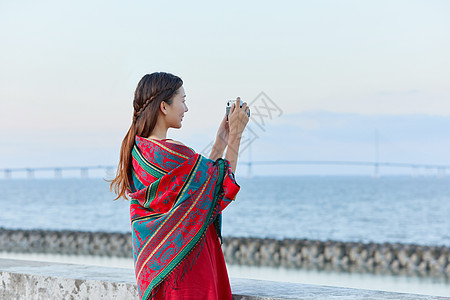 海边美女文艺美女海边拍照背景