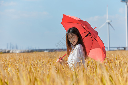 文艺美女手撑红伞图片