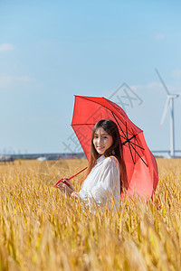 文艺美女手撑红伞背景