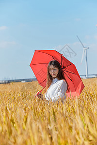 文艺海报文艺美女手撑红伞背景