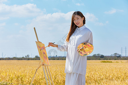 文艺清新美女户外油画写生图片