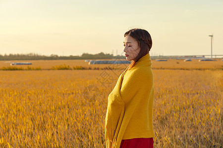 秋分风景文艺清新美女背景