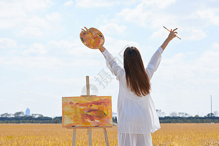 风景和人文艺清新美女户外写生背景