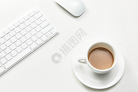 咖啡和电脑创意办公桌面背景