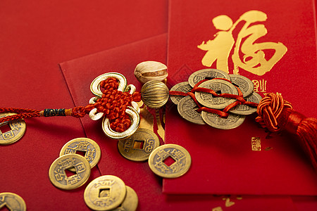 新年铜钱红包背景图片