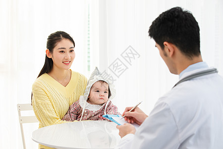 医生婴儿年轻妈妈带宝宝看病背景