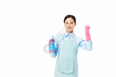 清洁阿姨家政服务女性使用洒水器背景