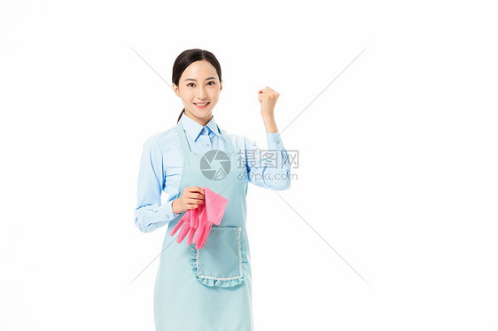 家政服务女性拿着手套鼓舞士气图片