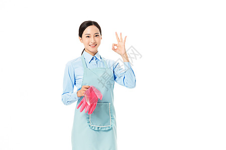 清洁阿姨家政服务女性拿着手套背景