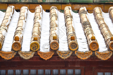 北京故宫博物院屋檐积雪图片
