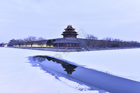 故宫紫禁城角楼的雪景图片