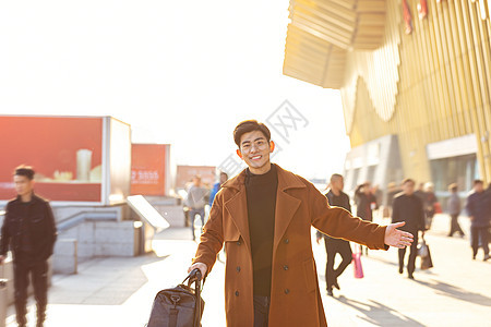 青年男性高铁出行背景图片