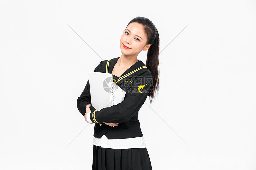 学院风大学生JK服美女抱书本图片