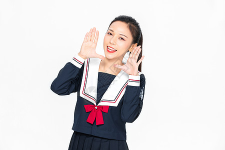 学院风大学生JK服美女张开手讲话图片