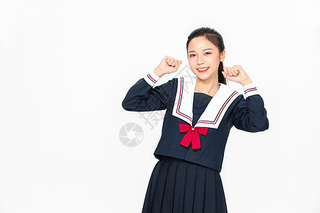 学院风大学生JK服美女握拳加油庆祝图片