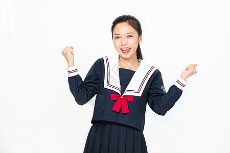 学院风大学生JK服美女握拳加油庆祝图片