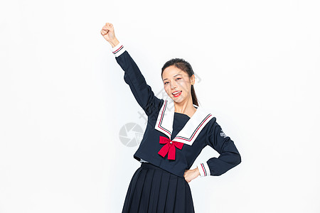 学院风大学生JK服美女握拳加油庆祝高清图片