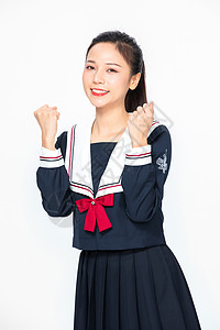 学院风大学生JK服美女握拳加油庆祝图片