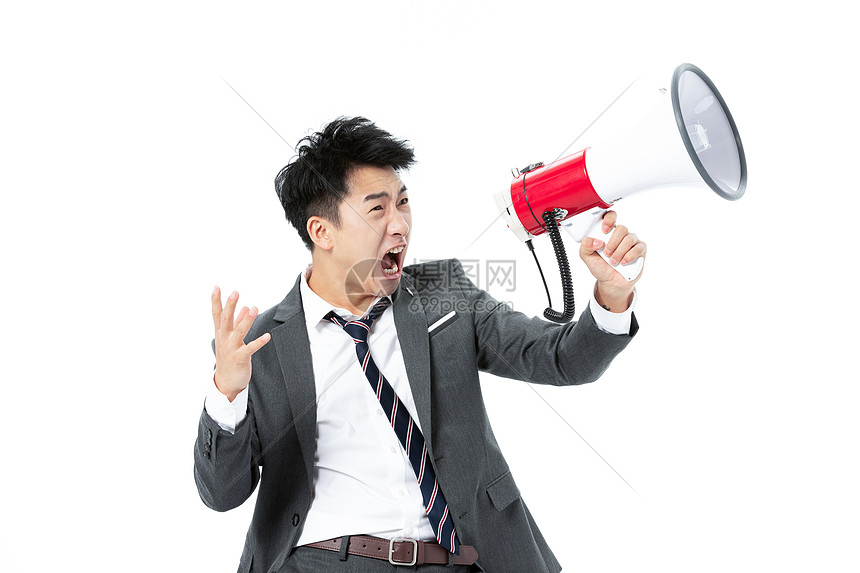 商务男性拿着喇叭大声说话高清图片下载 正版图片 摄图网