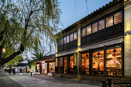 苏州平江历史街区夜景背景