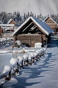 雪禾木新疆冬季喀纳斯禾木古村落雪景雪乡背景