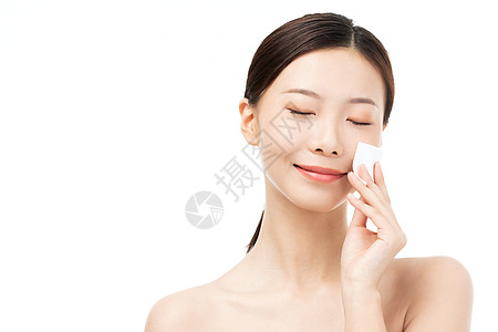 韩式裸妆女性使用化妆棉卸妆背景